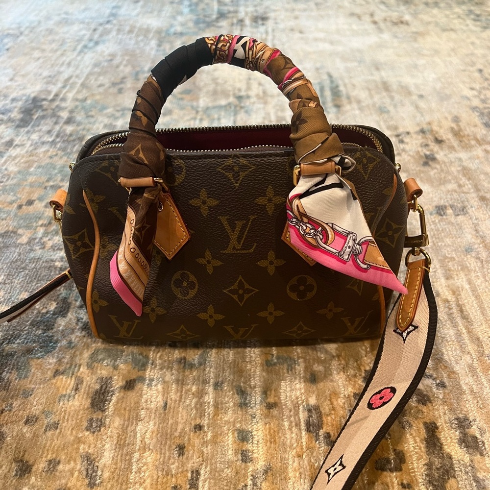 Louis Vuitton Monogram Canvas Mini Speedy with Pink Accent Scarf
